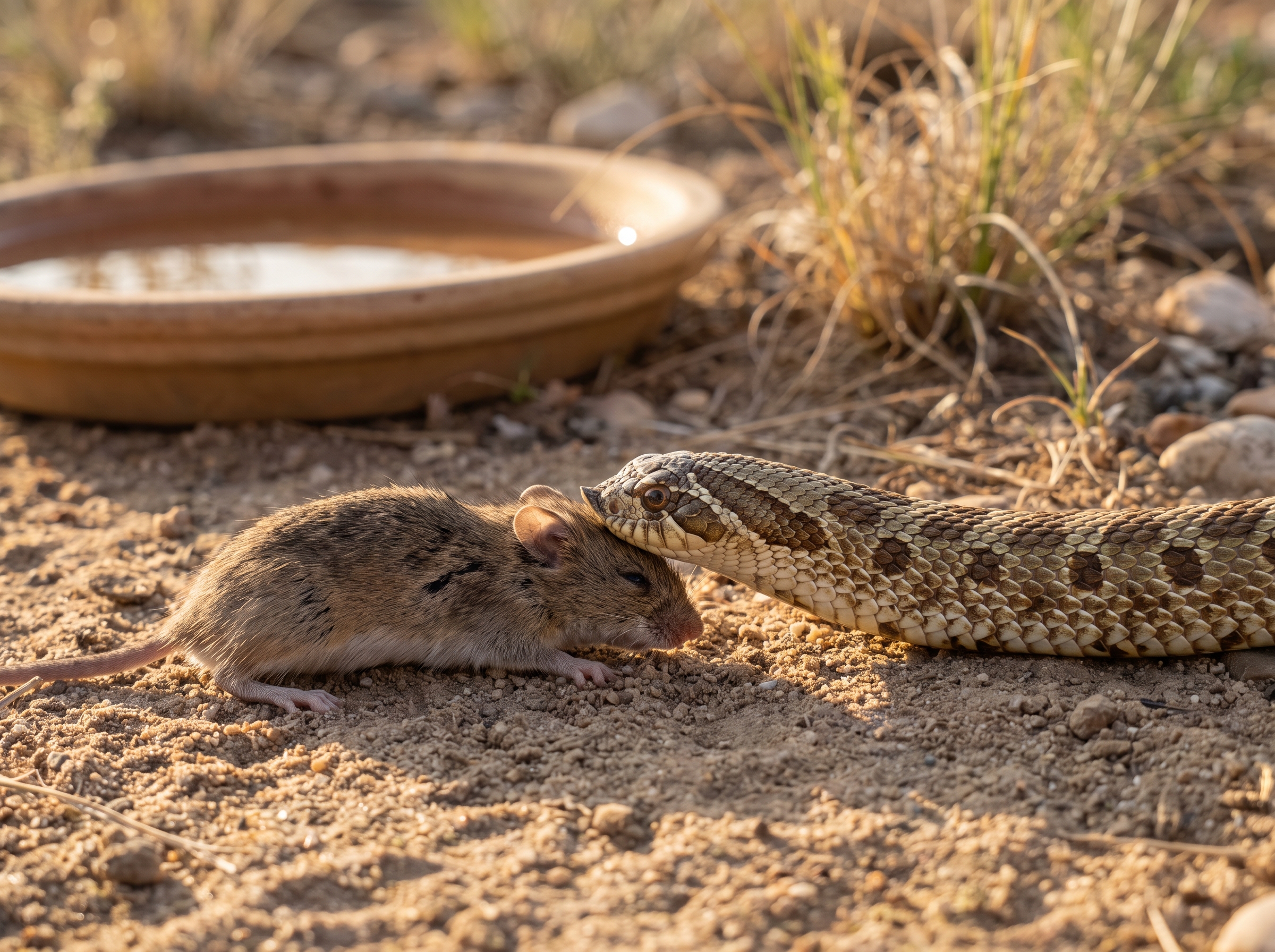 A western hognose snake approaching a prey item in its enclosure.